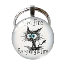 Metal Round Key Chain Key Ring - New - &quot;I&#39;m Fine Everything is Fine&quot; - £11.70 GBP
