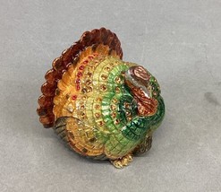 Miniature Turkey Trinket Box - Hand Painted Enamel - With Swarowski Crystals - $34.64