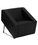 Art Deco Inspired Black LeatherSoft Lounge Chair with Stainless Steel Accents - €827,03 EUR