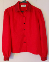 vintage 70&#39;s Land&#39;n Sea blouse button close size 10 long sleeve red made in USA - £7.57 GBP