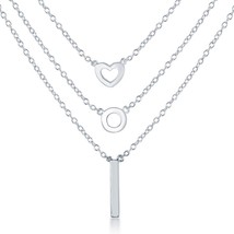 Graduating Triple Strand with Heart, Circle, and Bar Necklace - £37.96 GBP