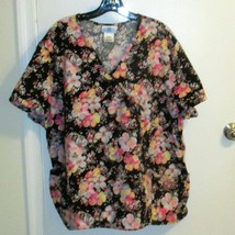 SB Fashion Scrubs 3X/3XG Cross Over Bodice Black Pink Grey Floral V Neck - $10.89