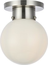 Flush-Mount Ceiling Light 1-Light White Burnished Nickel Silver Wire Candelabra - £103.43 GBP