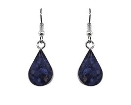 Mini Teardrop Shaped Crushed Chip Stone Inlay Acrylic Silver Metal Dangle Earrin - $17.81