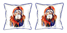 Pair of Betsy Drake Orangutan Small Indoor Outdoor Pillows 11 Inch X 14 Inch - £54.79 GBP