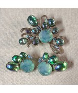 Pat. Pending signed brooch and Earrings.  Cabochons with Aurora borealis... - €108,55 EUR