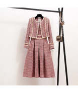 New Autumn High Quality Women 2 Piece Set Tweed Short Jacket Coat+Beaded... - £105.82 GBP