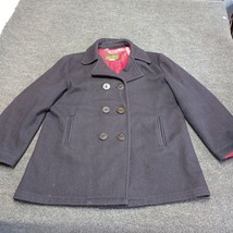 Vintage Eddie Bauer Wool Pea Coat Women 14 Dark Navy Blue Lined USA Made Sailor - £36.35 GBP