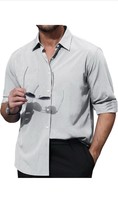 Men&#39;s Linen Shirts Casual Button Down Long Sleeve Shirt Solid Spread  Sh... - $17.82