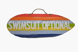 Hand Carved Wooden Swimsuit is Optional Cocktails Drinking Beach Sign (Green) - £19.73 GBP