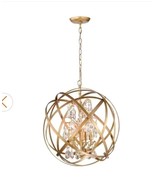 Sara 18.9 in Dia Gold 5-Light Metal Globe Crystal Chandelier JoJospring New - $1,274.72 MXN