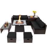 9 Pieces Patio PE Wicker Sectional Set with 50000 BTU Fire Pit Table-Bla... - $28,403.08 MXN