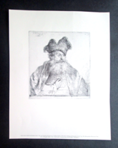 Rembrandt 1640 Etching Old Man with Divided Fur Cap NY Met Museum Quality print - $12.86