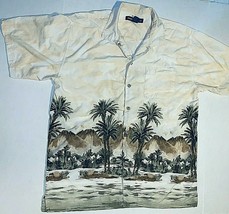 Mens XL Newport Blue Hawaiian Shirt Cotton/Rayon Border Beach Palm Aloha... - £21.79 GBP