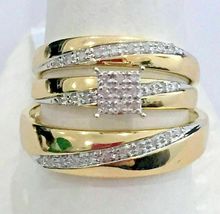 1Ct His Her Diamonds Wedding Ring Bands Trio Bridal Set 10k Yellow Gold Over - £92.80 GBP