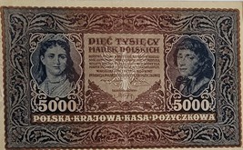 POLAND 5000 MAREK 1920 QUEEN JADWIGA - HUGE SIZE NOTE XF  - £59.40 GBP