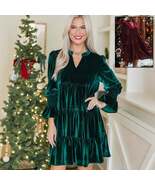 Long Sleeve Christmas Skirt Velvet Cake Dresses With Puffy Sleeves And V... - $34.20