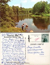 New York Briarcliff Manor Boy Fishing River Posted to FL in 1976 VTG Postcard - £7.35 GBP