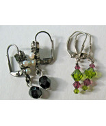 Leverback Crystal Earrings 2 Pairs Green Purple Black Faux Pearls Dangle - $19.99