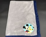 Disney Baby Blanket Mickey Pluto Circle Patch Gray Blue Embroidered - $21.99