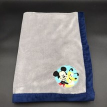 Disney Baby Blanket Mickey Pluto Circle Patch Gray Blue Embroidered - £17.23 GBP