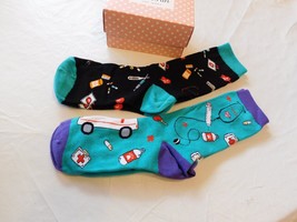 Sock Fun Gift Series 2 Pair Crew Socks One Size Multicolored Great for Nurse - £31.14 GBP