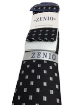 Men&#39;s Zenio Slim Tie with Two Hankies Set Black White Silver 100% Microfiber 3&quot; - £15.94 GBP