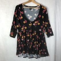 Torrid Size 00 Black w Red Orange Flowers Knit Babydoll Top Shirt Rayon - £19.45 GBP