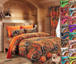 14 PC ORANGE CAMO QUEEN SIZE COMFORTER SHEET BED CAMOUFLAGE WITH CURTAIN... - £91.65 GBP