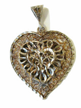 Vtg Sterling Silver Laced Filigree Heart Pendant for Necklace Stamped M 925 - £18.76 GBP