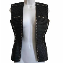 Venus studded leather open front vest with zipper back size 2 - £29.60 GBP