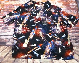 George Mens All Over Fireworks Cat Button-Up Shirt 3XL 100% Rayon Patrio... - $14.25