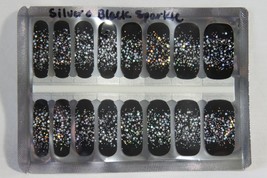 Nail Polish Strips (new) SILVER &amp; BLACK SPARKLE - NIGHT ON THE TOWN -16 ... - £8.50 GBP