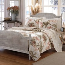 King Cotton Coastal Palm Tree Floral 3 Piece Reversible Quilt Set - £183.45 GBP