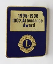 Lions Club 100% Attendance 1995 - 1996 Enamel Lapel Pin Blue - £6.36 GBP