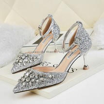 sexy women sandals summer hollow sequined crystal rhinestone 6.5cm high heels bl - £39.77 GBP