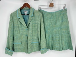 Vintage Pendleton Skirt Suit Sz 12 Blue Green Blazer Pleated Skirt Silk - $49.00