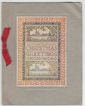 Vintage Christmas Card Sampler Buildings By River Red Ribbon Premier Britain - £7.79 GBP