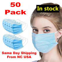 50 Pcs Non-Medical Disposable 3-Ply Earloop Mouth Cover Face Mask New in The box - £6.92 GBP