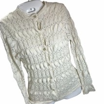 Vintage Ivory Knit Lace Grannycore Cardigan Sweater M Hartfield Stores 6... - £14.19 GBP