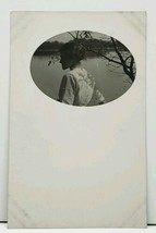 RPPC Lovely Woman Side Profile Masked Oval View Lake in Distance Postcard H12 - $8.95