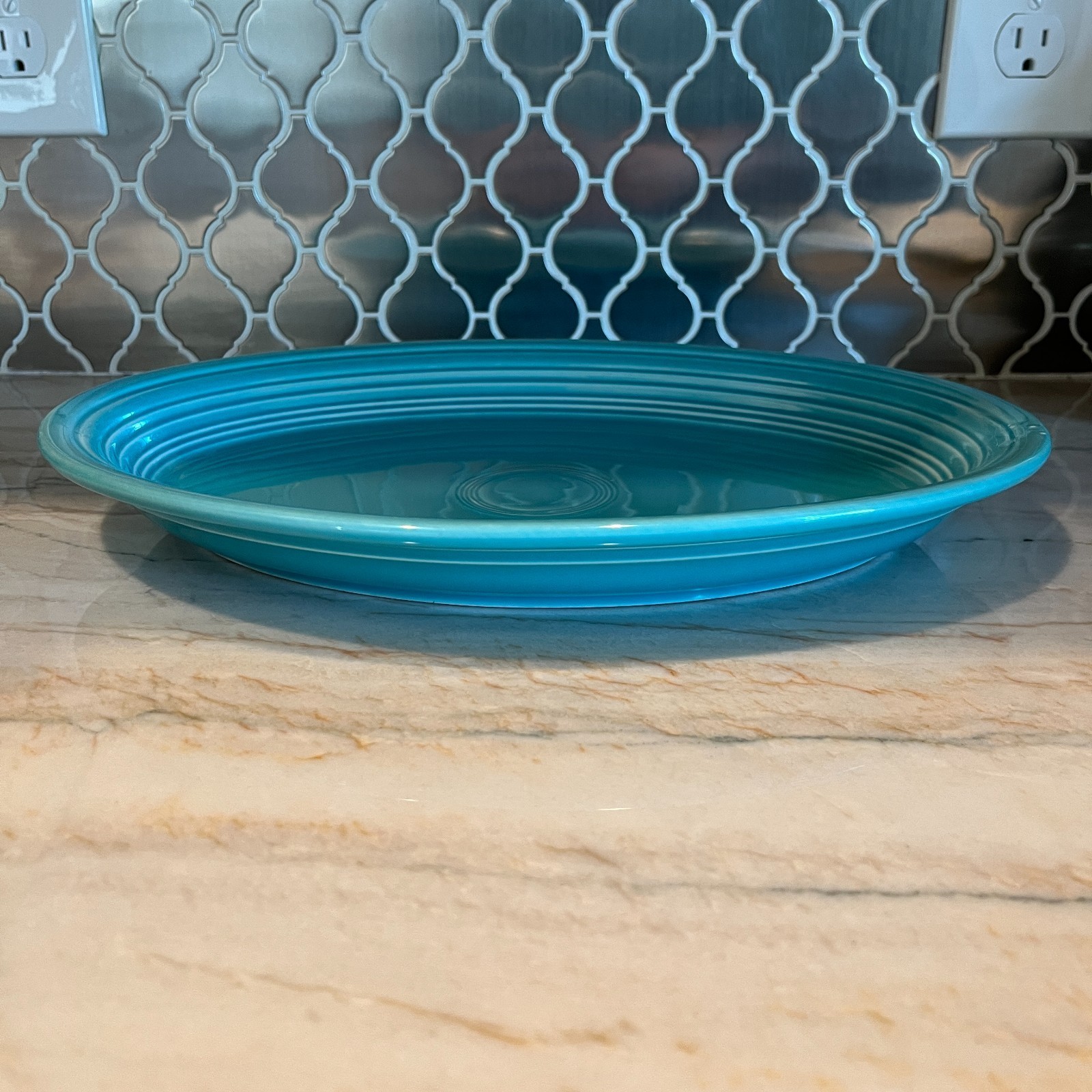 Fiesta Fiestaware Turquoise Blue 13 1/2 X 9 3/8 Inch Oval Platter Vintage Item image 2