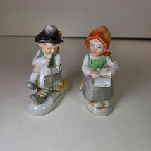 Vintage Girl Sitting &amp; Boy Playing Flute Ceramic Figurines Made in Japan - $19.99
