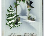 Happy New Year Doorway Pine Tree Sparrow Hoilly Embossed DB Postcard U17 - £2.75 GBP