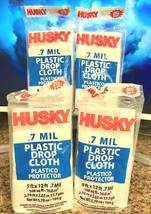 Lot of 4 Husky Plastic Painters Plastic Drop Cloths Clear .7 mil~ 9 x 12 ft - £12.42 GBP
