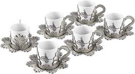 LaModaHome Ottoman Tughra Seal Coffee Cups with Saucers Set of 6, Porcelain Turk - £46.93 GBP