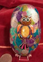 Retro Groove Owl Painted Rock Gifts Decor Garden Shelf Mantle Knick Knac... - $11.15 CAD