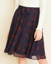 New Ann Taylor Navy Red Floral Tie Waist Lined Chiffon Full Skirt 2 6 8 10 - £36.12 GBP