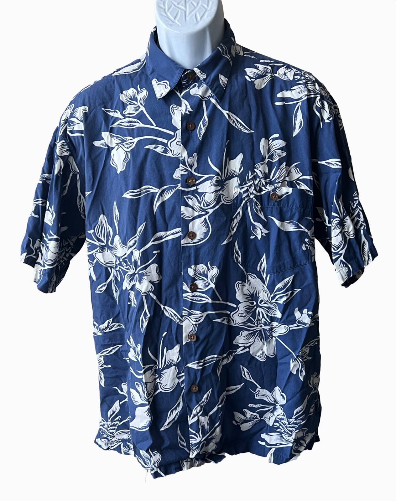 PAU HANA Men&#39;s Short Sleeve Button Down Floral Shirt Blue White Large - $14.84