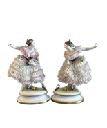 Pair of Antique Dresden Volkstedt Porcelain Lace Ballerina Dancers - £777.98 GBP